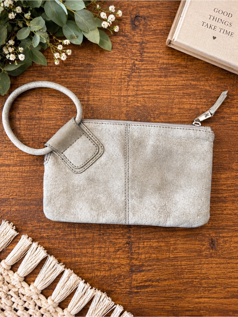 Western Romance HOBO Metallic Blue Pewter Leather Wristlet Clutch RARE Color EUC